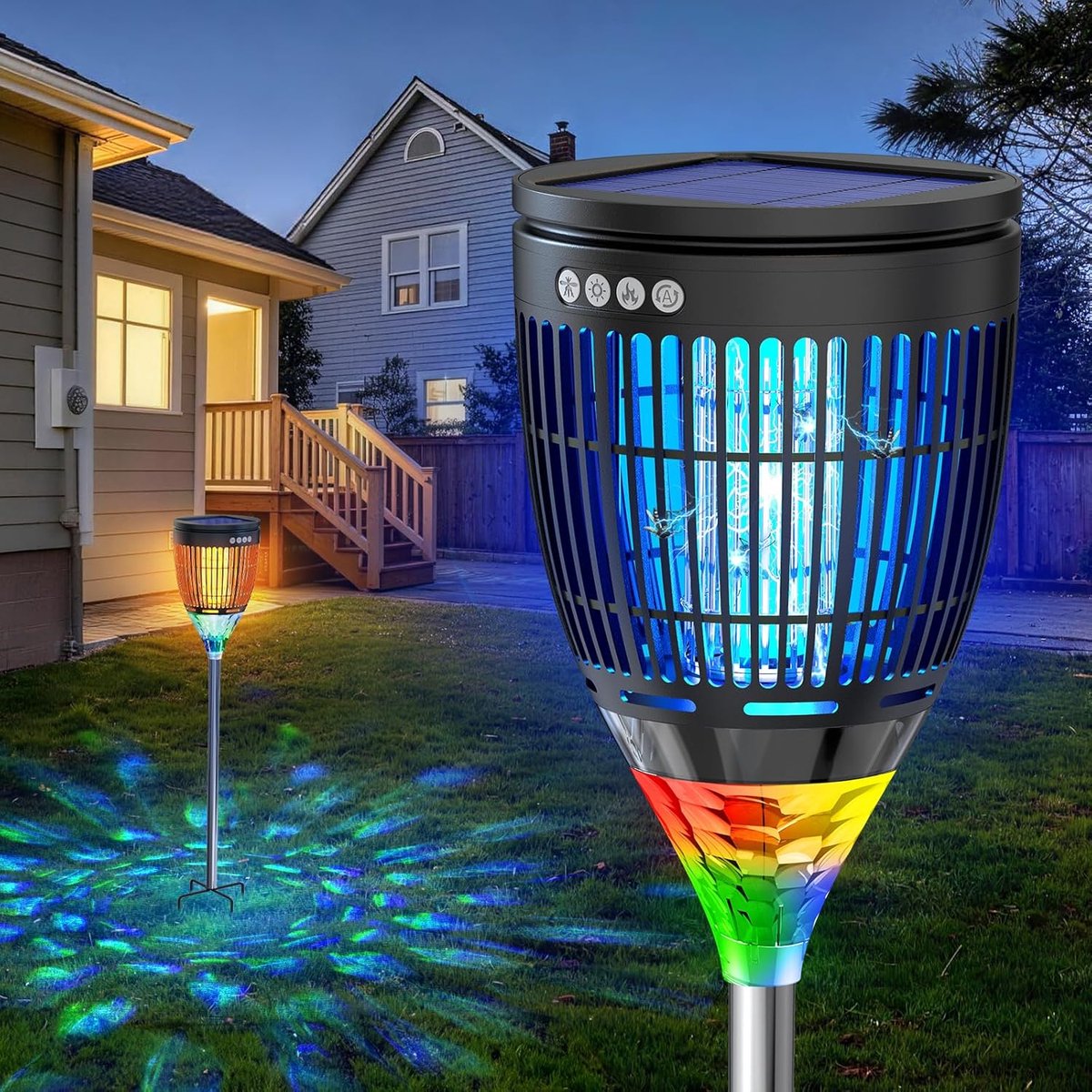 SnelShoppen - Anysun Muggenwerende Zonnelamp - Oplaadbare USB Muggenlamp voor Buiten - 4200V Elektrische Vliegendoodder met Mistprojector - Vlamlicht
