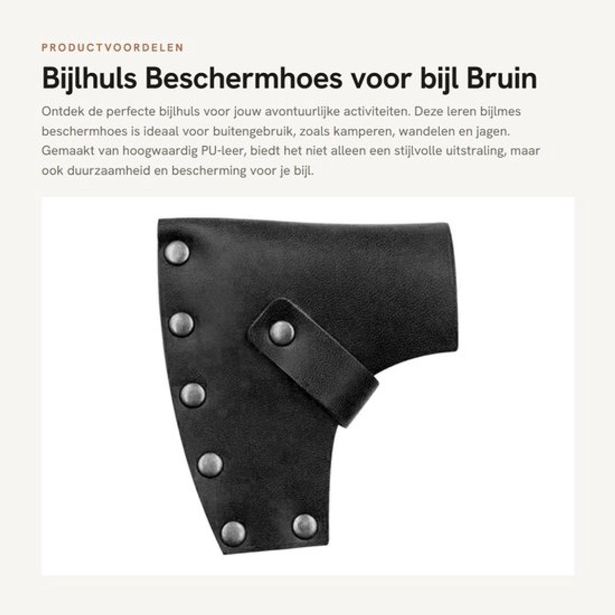 Bijlhuls Hoogwaardig Leer - Beschermhoes - Verstelbare Riem - Voor Buiten - Kamperen/Wandelen/Jagen - Afmetingen 10,5 x 9 x 4 cm - Bijlhoes