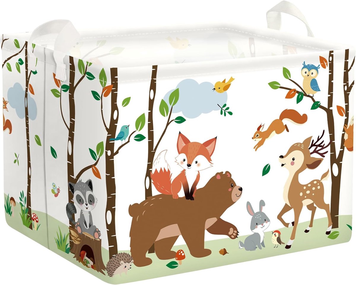 SnelShoppen - Vouwbare Kinderwasmand voor Jongens en Meisjes, Grote Opbergmand voor Kleding en Speelgoed, 36 Liter, Schattige Beren en Bosdieren Desig