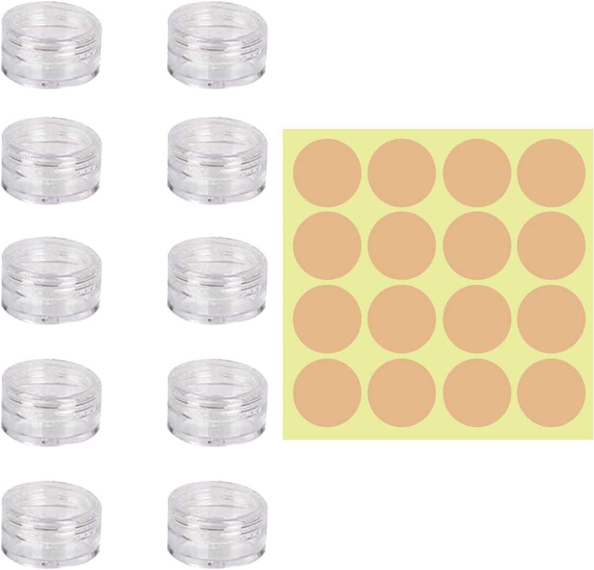 10ml transparante potjes met deksel, set van 10 kleine potjes, 16 etiketten, mini crème houder voor cosmetica, lipcrème en nagelkunst