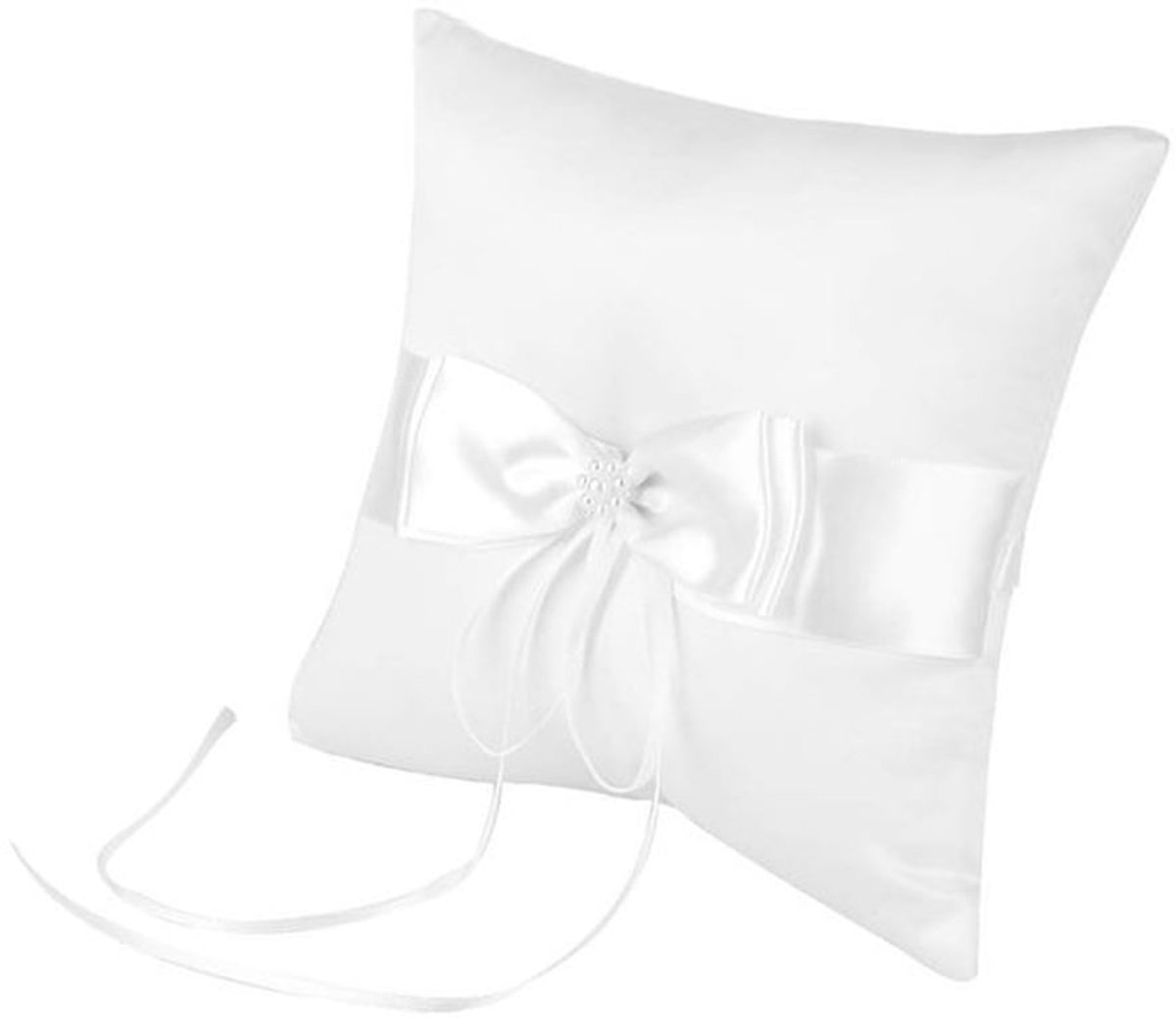 Ringdragerkussen met strik - Trouwring Kussen - Decoratief Kussen - Bruiloft Accessoire - Zacht en Duurzaam - 20 x 20 cm - Trouwringkussen