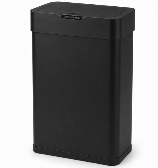 Zwarte afvalbak van 60 liter met sensor en soft close deksel.