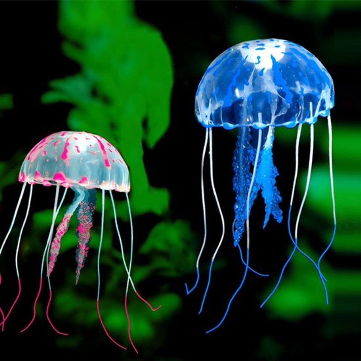 Aquariumdecoratie Fluorescerende Kwal - Kunstmatige Kwal - Siliconen Kwal - Set van 2 Stuks - Decoratie voor Aquarium - Oplichtend - Aquariumversiering