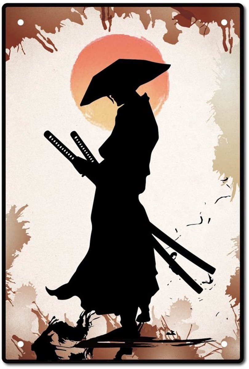 Ninja Metalen Bord - Vintage Wanddecoratie - Aarde tinten - Retro Decoratie - Geschikt voor Binnen en Buiten - 8x12 Inch