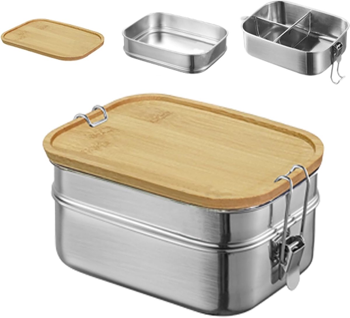 Bento lunchbox voor volwassenen/kinderen - roestvrijstaal - 2 vakken - ideaal voor school/uitstapjes - ShopVlot