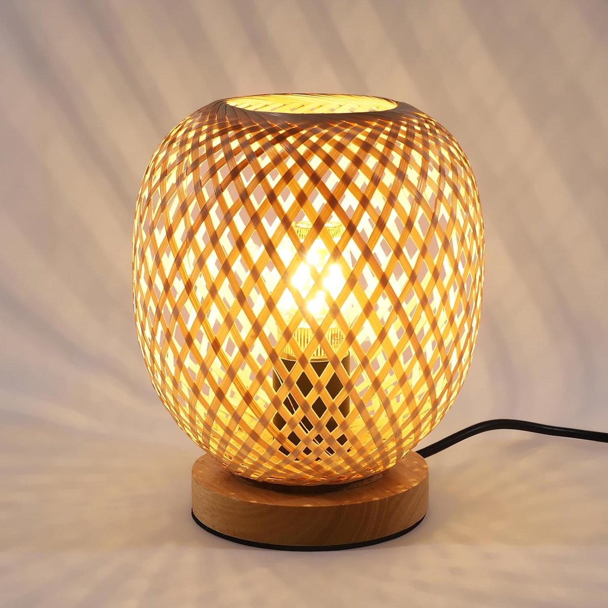 Riserva Ovale Rotan Tafellamp Lichtgeel Retro Landelijk Platteland Stijl Met Houten Voet Dimbaar E27 Max 60W 220V Zonder Lamp