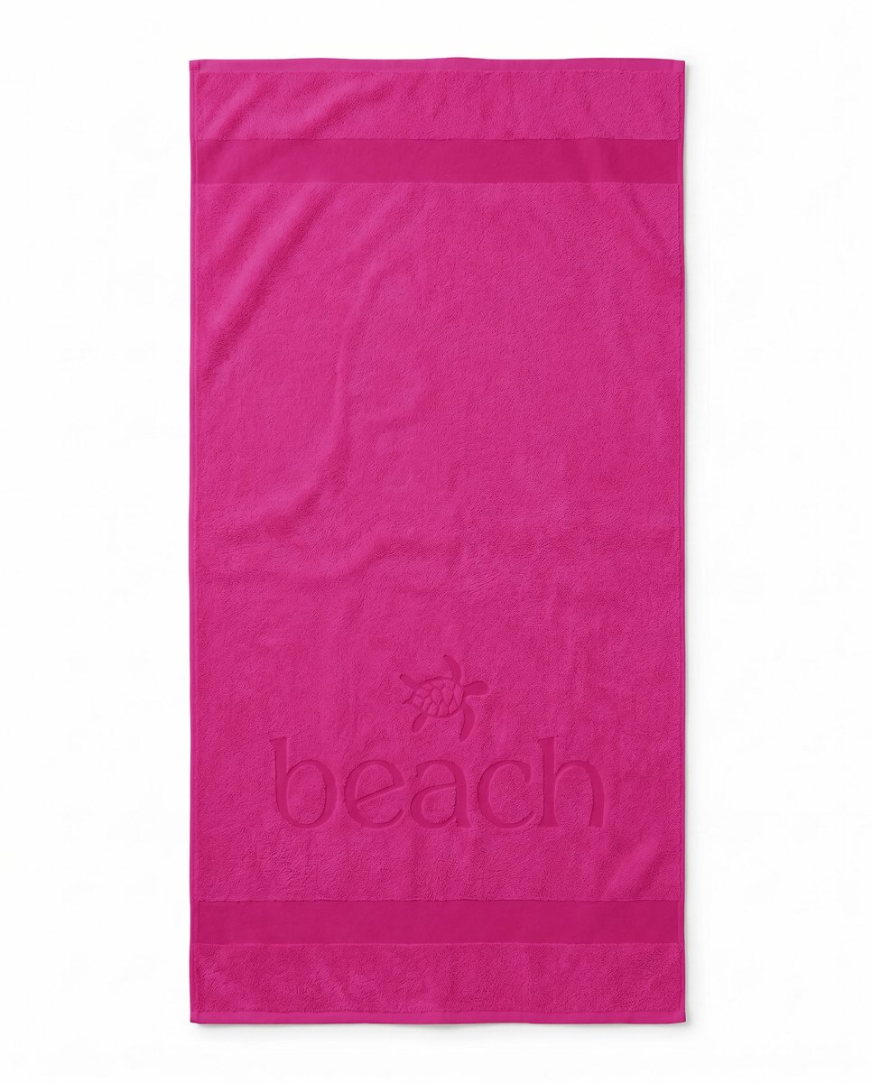 LINNICK Strandlaken Velours Katoen Happy Beach 100x200cm - pink - Strandlaken Groot - Strandlaken 100x200 - Strandlaken Katoen - Strandlaken Beach