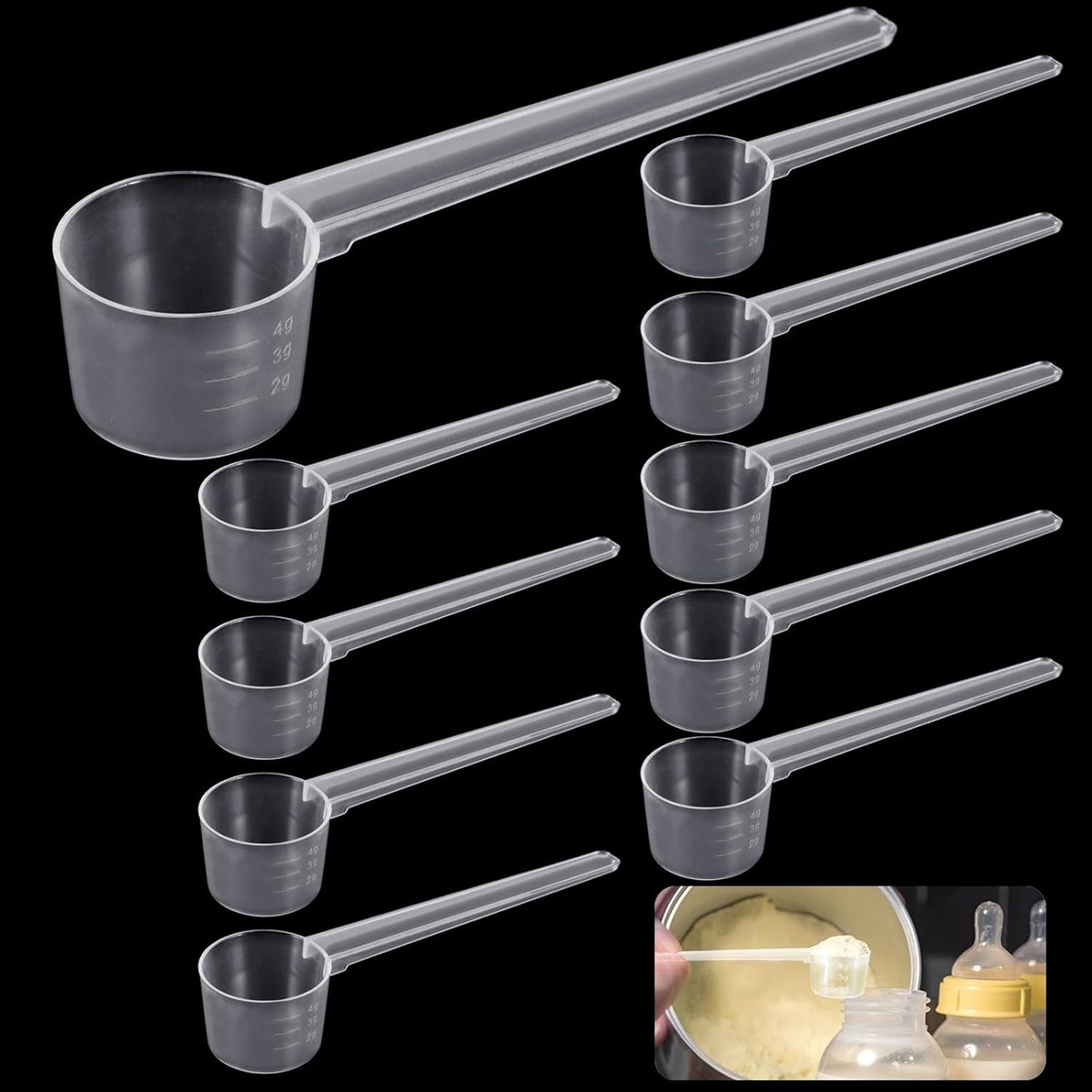 10pcs Transparante Meetlepels - Herbruikbare Meetlepel Gram met Schaal 2-5g - Lange Handgreep Dispenserlepel - Portionering Lepel voor Bakken, Koken, Koffie, Waspoeder