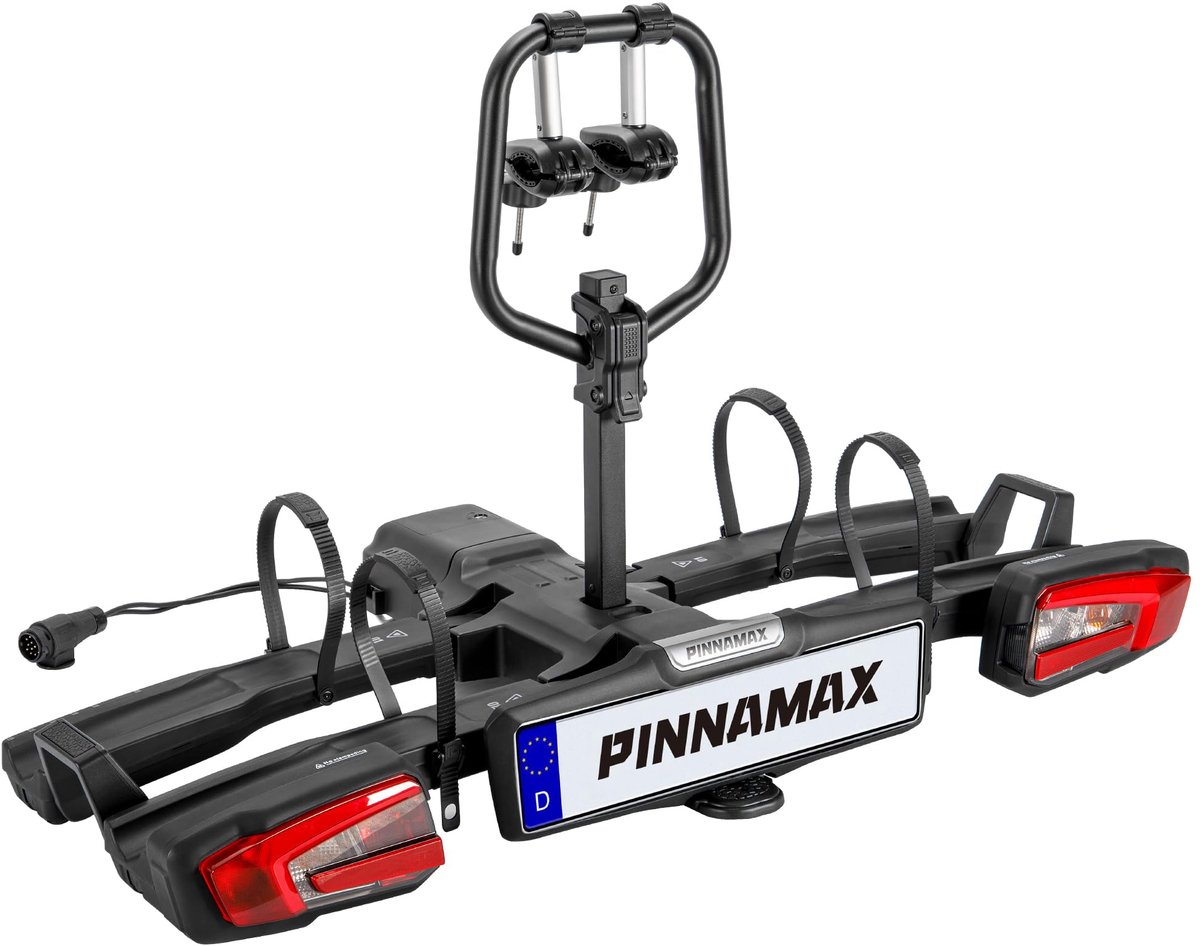SnelShoppen - PINNAMAX Fietsendrager voor 2 Fietsen, Opvouwbare en Kantelbare Trekhaak Drager tot 60 kg met Diefstalbeveiliging, Achterlicht en Nummer