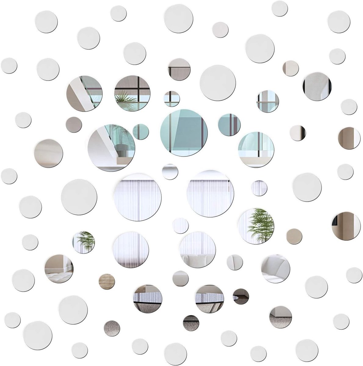 72 Stuks Ronde Spiegel Wandstickers van Acryl, Zelfklevende Decoratieve Spiegels voor Woonkamer, Slaapkamer en Hal, Ideaal voor Huisdecoratie