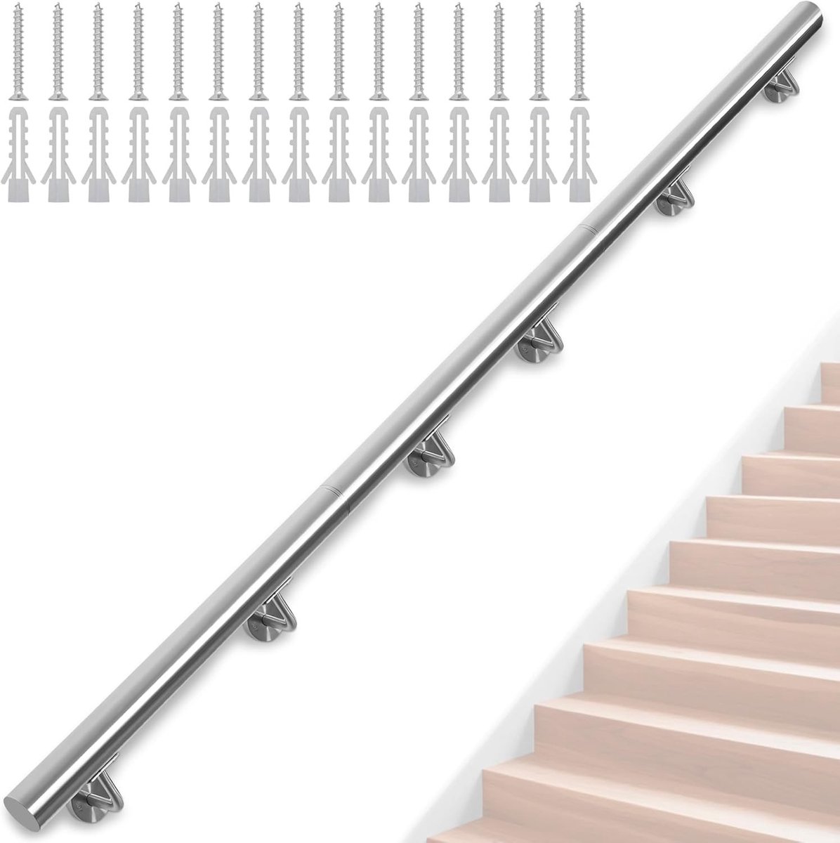 Roestvrijstalen Trapleuning voor Binnen en Buiten - Antislip Handgreep voor Veiligheid in Hal, Badkamer, Loft en Tuin (350cm)