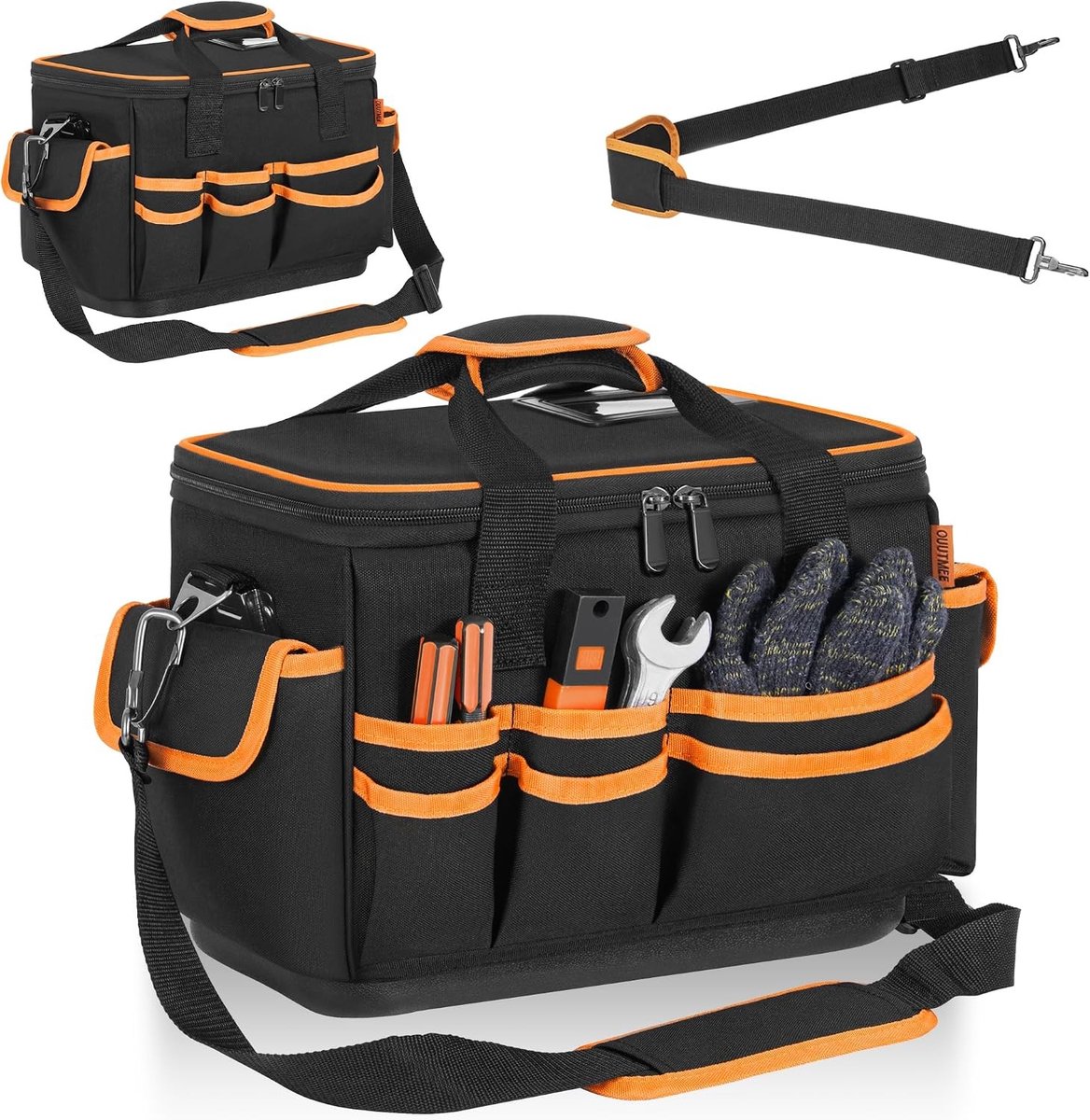 Ruime multi-pocket gereedschapszak met verstelbare banden, dubbele rits en waterdichte harde bodem, 33 x 20 x 10 cm, ideaal voor gereedschap en accessoires