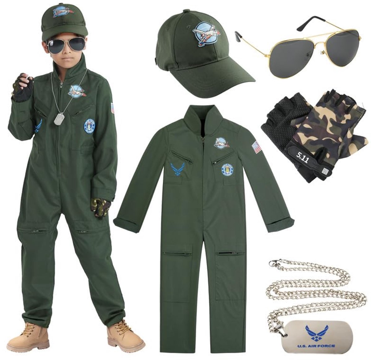 Kindercostuum piloot - inclusief hoed, bril, handschoenen - perfect voor Halloween en carnaval - SnelShoppen