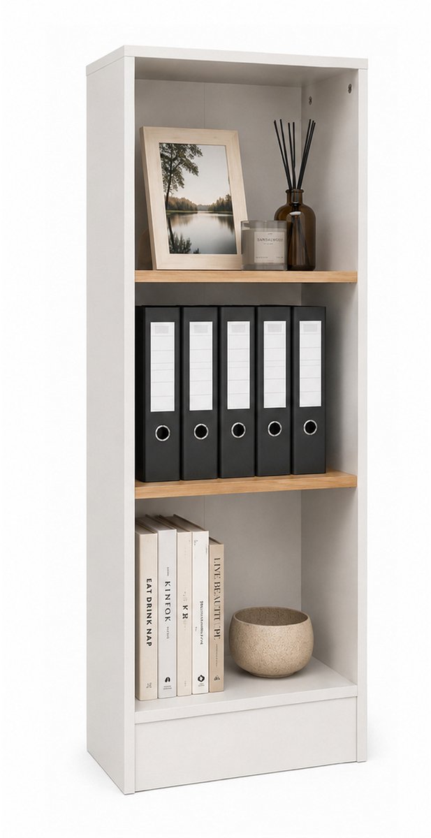 VCM Bücherregal für Aktenordner, Büroregal mit 3 Fächern, H. 114 x B. 52 x 30 cm, Standregal für Büro und Homeoffice - Dilos