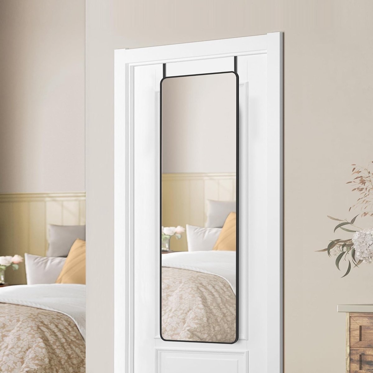 Conway Living® - Rechthoekige Paspiegel - Wandspiegel en Deurspiegel - Gehard Glas met Veiligheidsfolie - Aluminium Lijst - Inktzwart - 120x40 cm