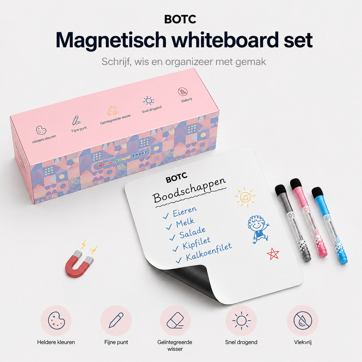 BOTC Magnetisch Whiteboard voor Koelkast - 23*30cm - Weekplanner - Memobord - Maandplanner - Wit — cadeau in Kalenders & Planners - foto 8