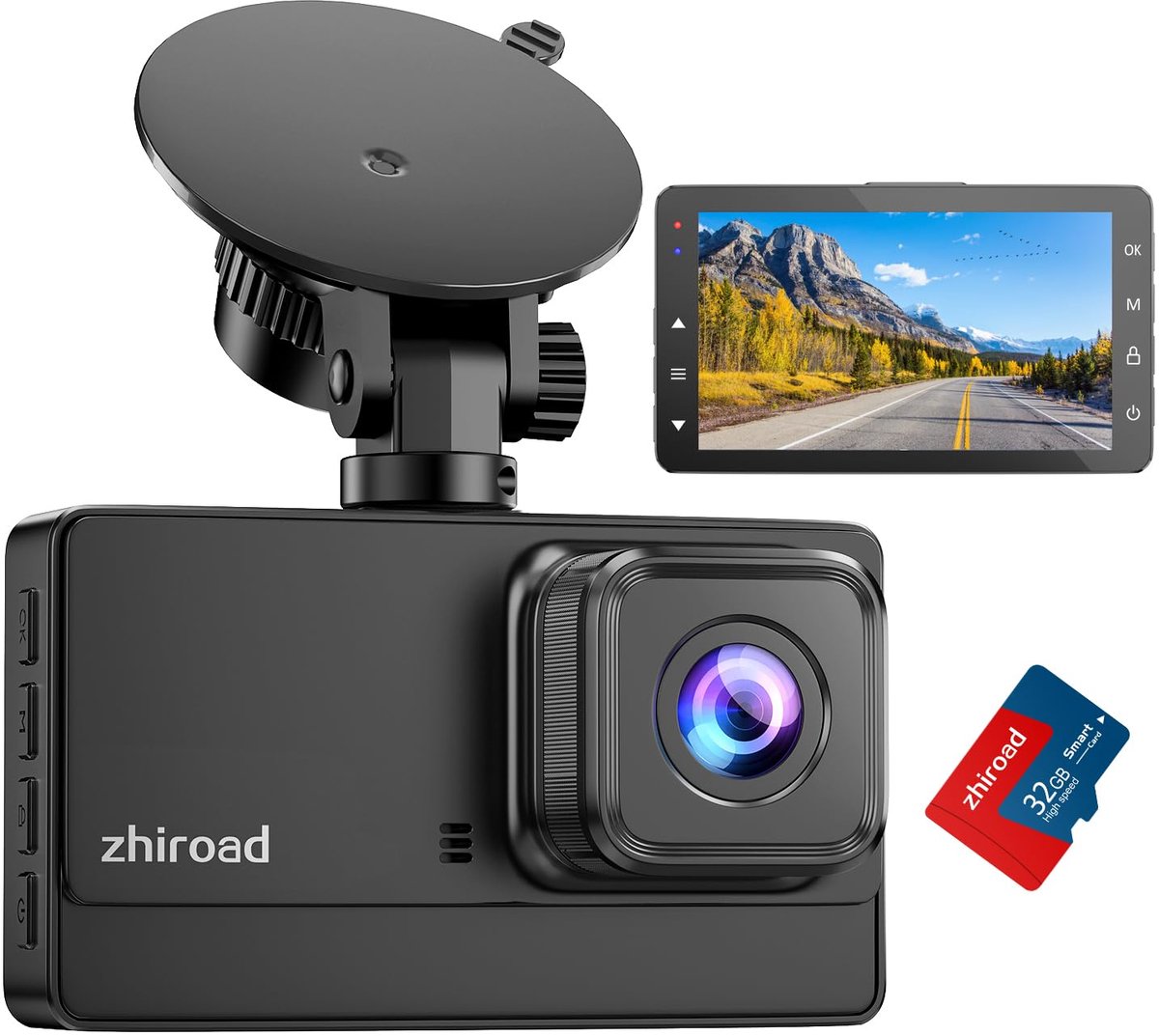 SnelShoppen - Zhiroad Dashcam Auto 1080P FHD, Autocamera Met 3 Inch IPS-Display, 176° Groothoek, Nachtzicht, Loopopname, G-Sensor, WDR, 32G SD-Kaart,