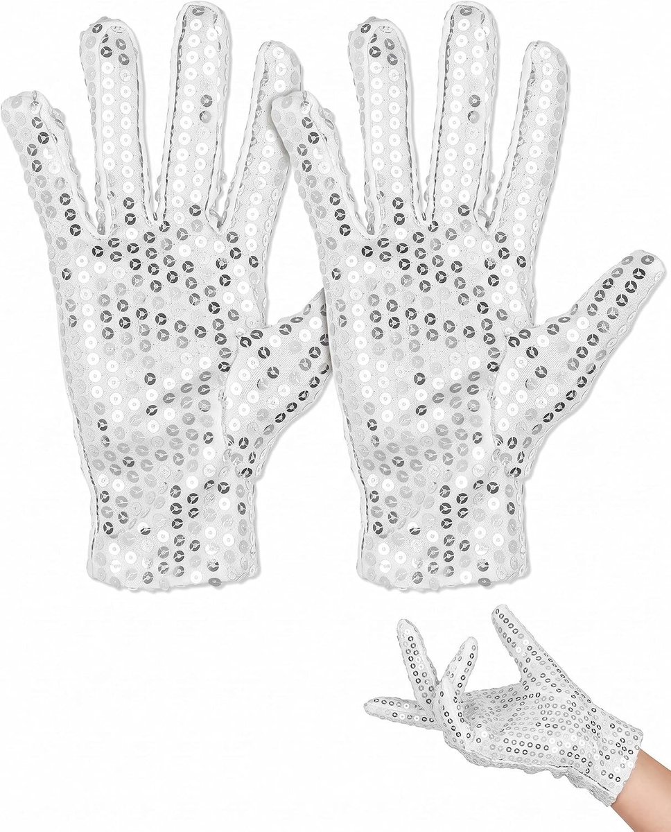 Glanzende paillettenhandschoenen voor dans en cosplay, feestaccessoires voor Halloween en carnaval, zilverkleurig en trendy
