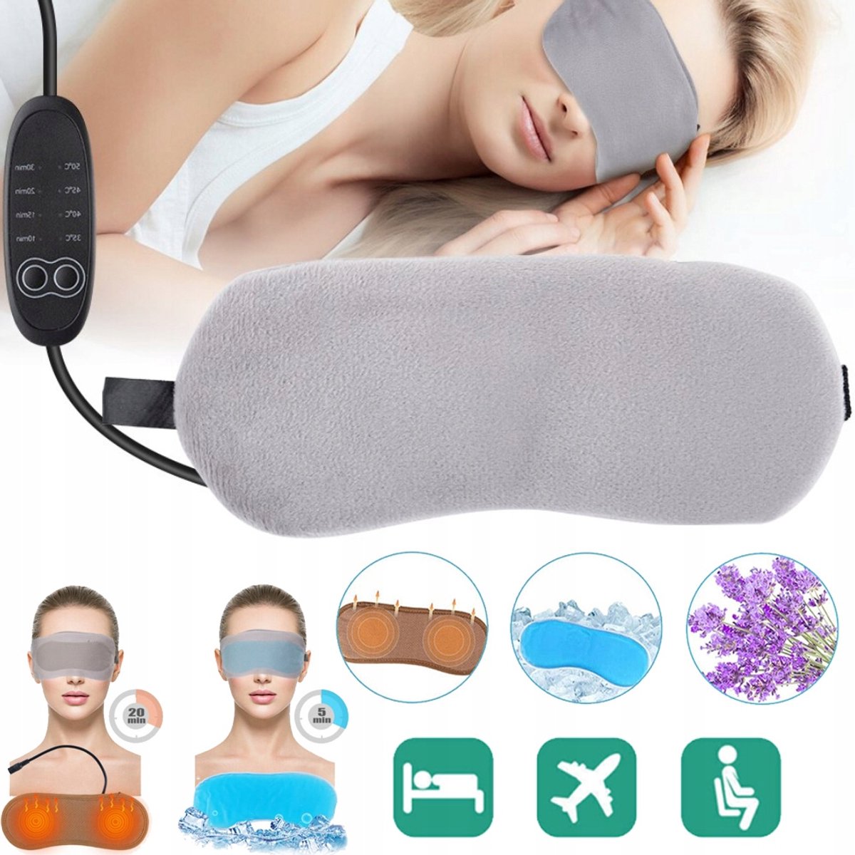 Verwarmd Oogmasker Met Aromatherapie - Verzacht Droge Ogen En Blefaritis 35-50°C Timer Van 10-30 Min Automatische Uitschakeling USB-Voeding Katoen - Grijs