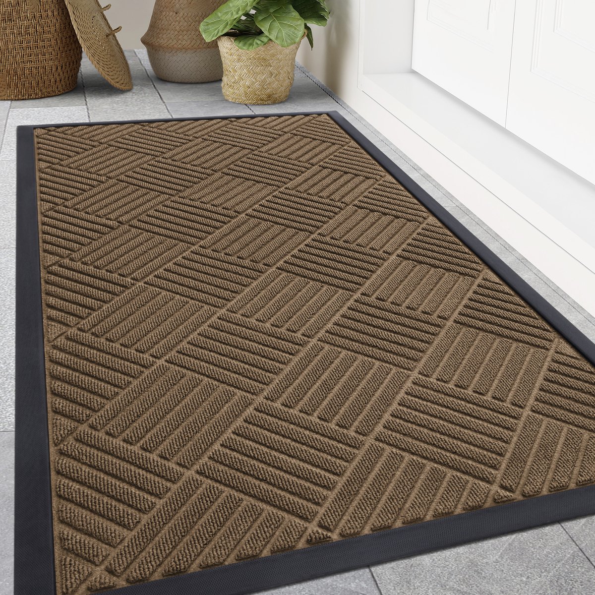 Olanly - Deurmat - Binnen- en buitengebruik natuurlijke rubberen deurmat - Anti-slip en vuilafstotend - 80x120 cm - Bruin