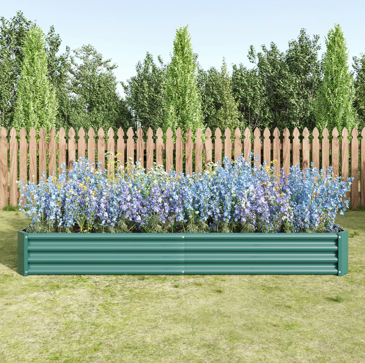 Moestuinbak Met Open Bodem - 232 Bij 113,5 Bij 30 Cm - Verzinkt Metaal - Groen - Voor Groente, Kruiden En Bloemen In Tuin En Op Terras