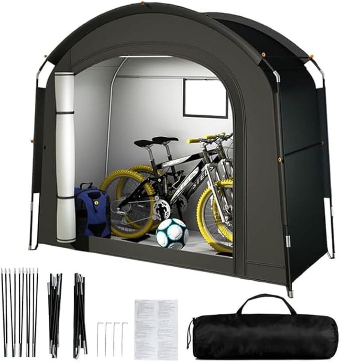 KZQ Waterdichte en UV-beschermende fietstent - Opvouwbare buitentent, geschikt voor 1-2 fietsen - Stevige constructie, eenvoudig op te zetten - Geschikt voor tuinen, terrassen en garages - 200 x 80 x 165 cm - Zwart