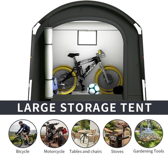 KZQ Waterdichte en UV-beschermende fietstent - Opvouwbare buitentent, geschikt voor 1-2 fietsen - Stevige constructie, eenvoudig op te zetten - Geschikt voor tuinen, terrassen en garages - 200 x 80 x 165 cm - Zwart van KZQ — afbeelding 4