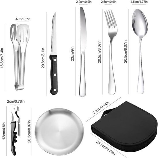2-Persoons Picknick En Camping Servies Set - Voedselveilig RVS Materiaal - Compacte Opbergtas - Lichtgewicht En Roestbestendig - Complete Borden, Kommen En Bestek - Voor Picknick, Kamperen En Stranduitjes — afbeelding 4