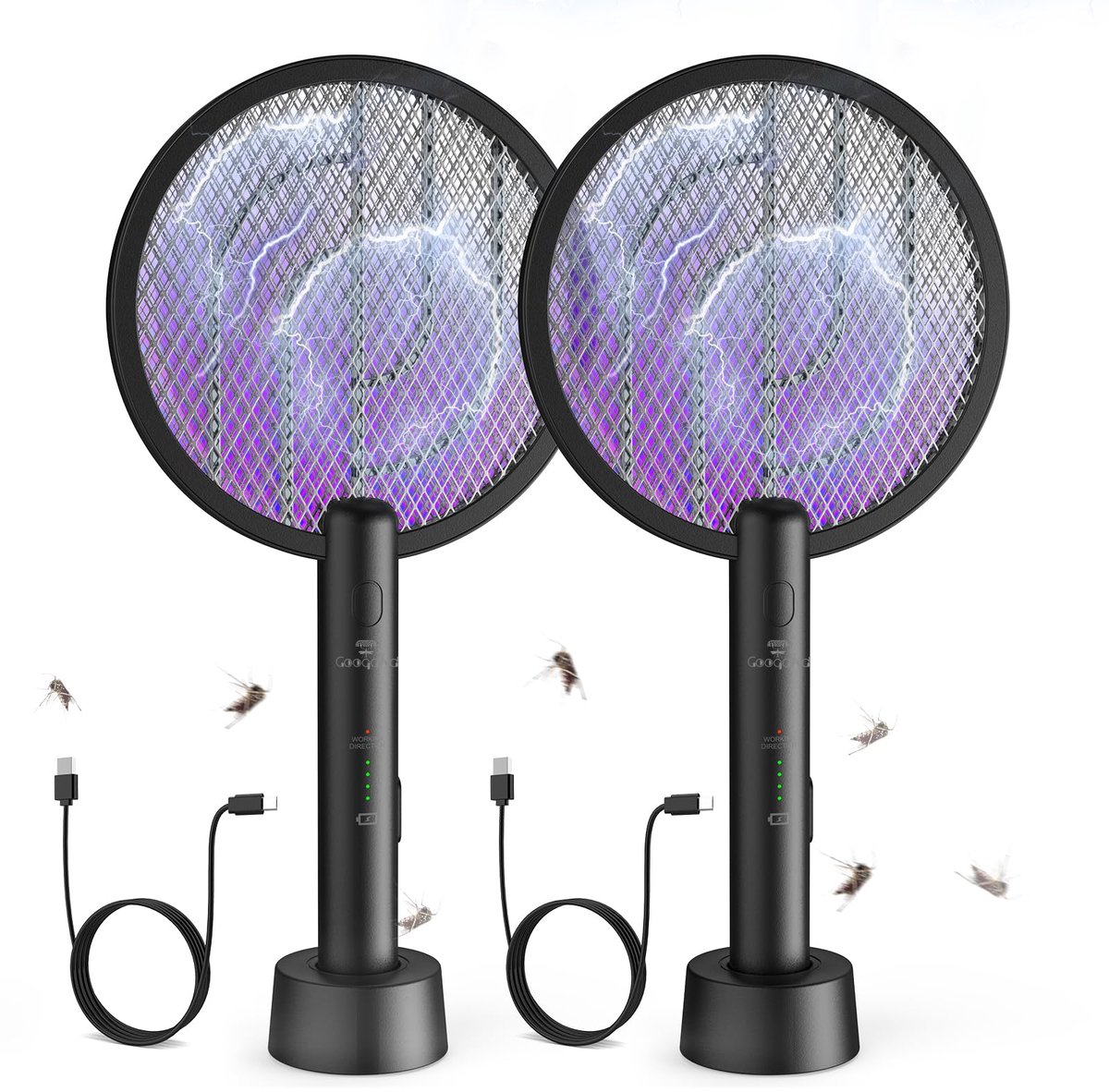 SnelShoppen - Elektrische Vliegenmepper 2 in 1 - 4000V USB Oplaadbare Insectendoder met Oplaadbasis - Effectief Tegen Muggen, Vliegen, Bijen en Motten