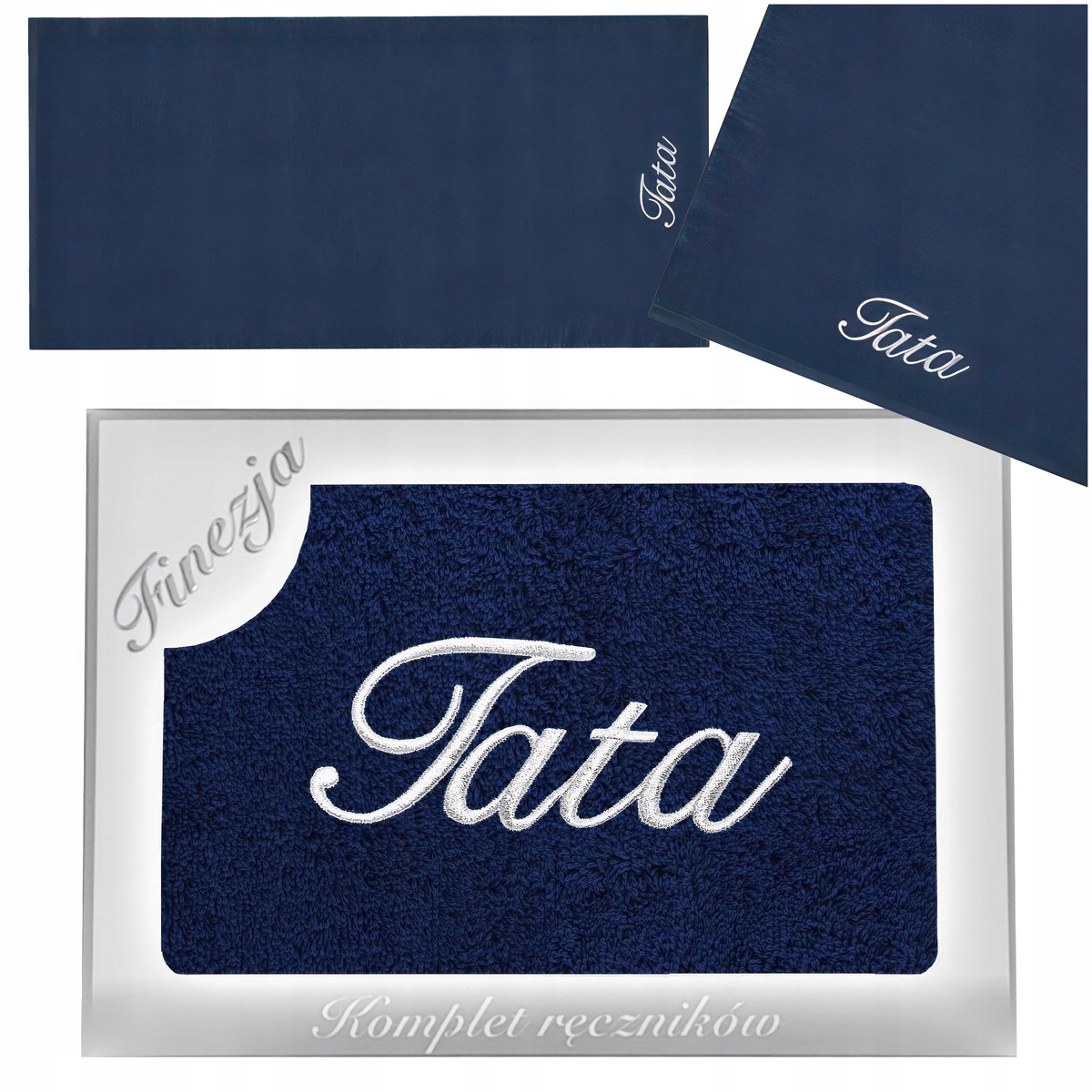 KONEY - Badhanddoek - 70 x 140 cm - Marineblauw - 420 g/m² - met borduring Voor papa