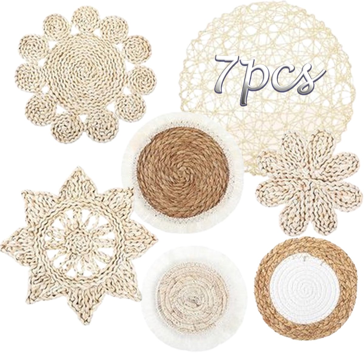 7 stuks boho wandmanden decoratie - Rustieke hangende rotan wandmanden - Ronde wanddecoratie - voor landelijke woonkamers, slaapkamers en keukens