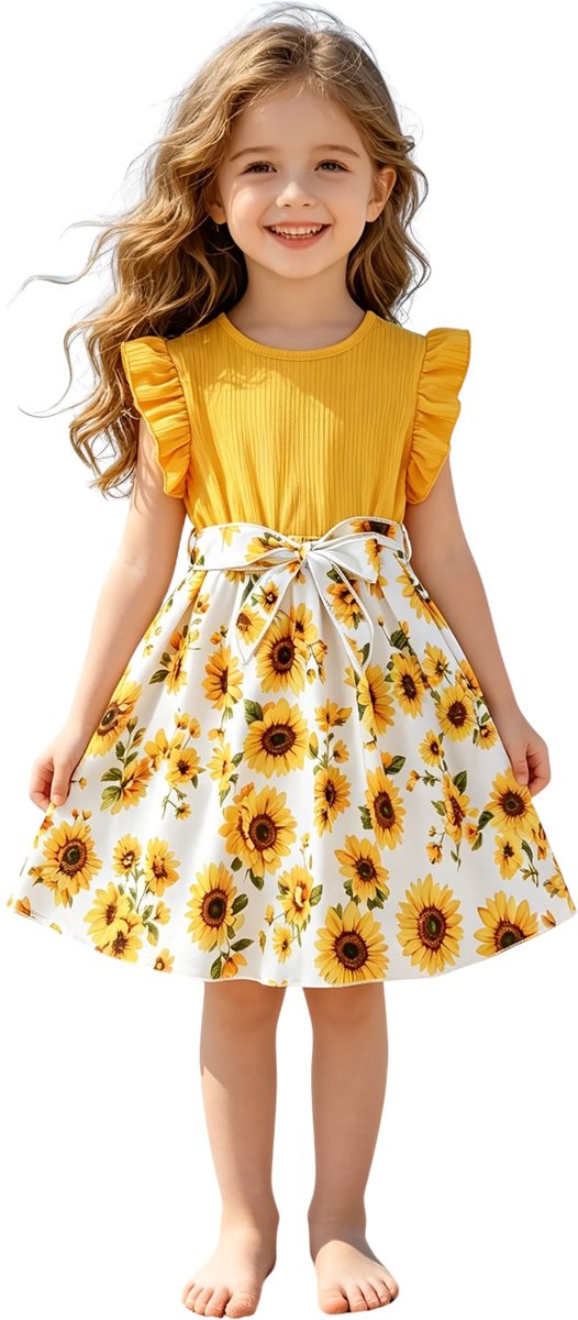 Currero Zomerjurk Meisjes Zomerjurken Kinderen Jurk Meisje Ibiza Stijl Sundress Kinderkleding 7-8 Jaar Geel