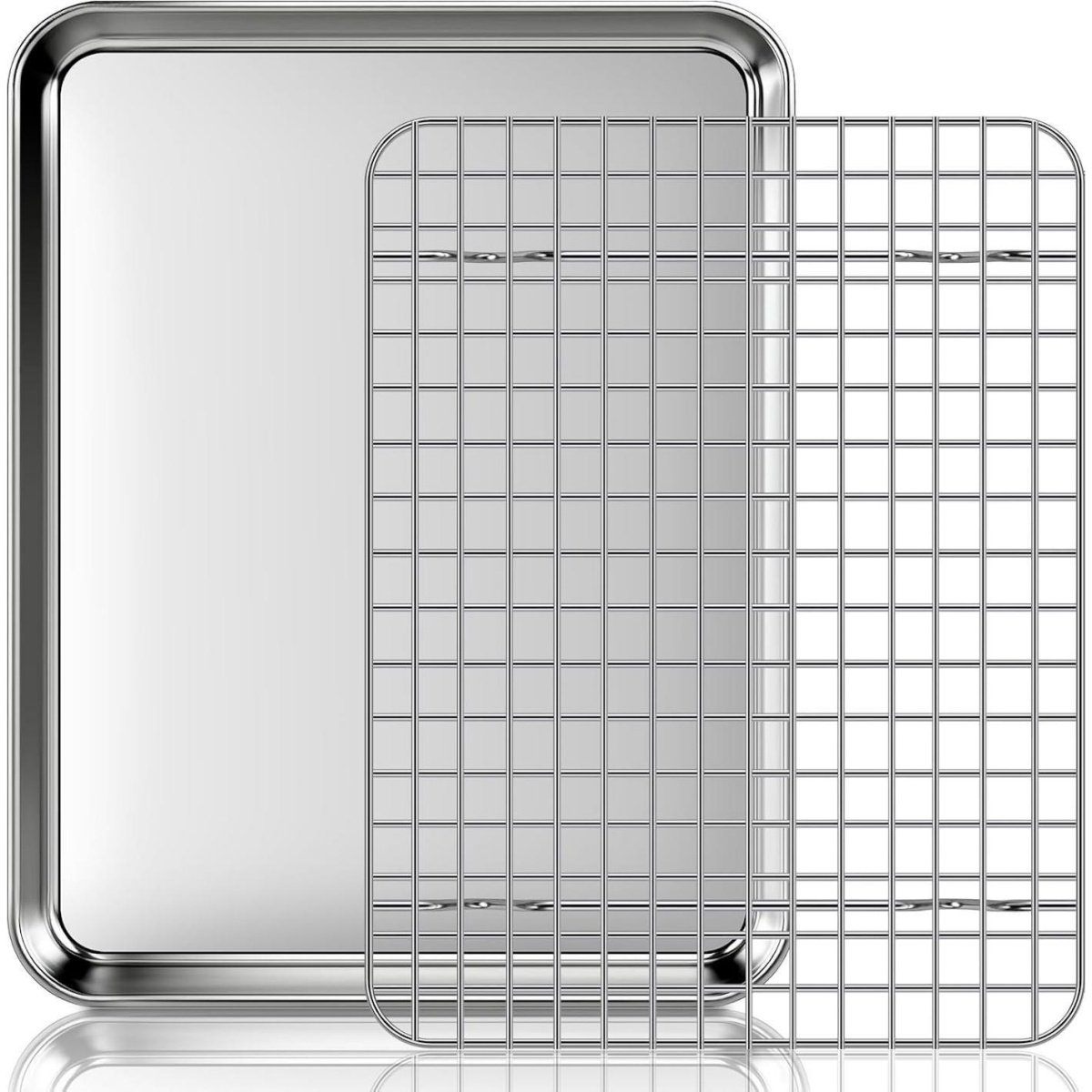 GELLDG Bakvorm met afkoelrooster – Rechthoekige bakvorm van roestvrij staal – Cakevorm – Vaatwasserbestendig – Geschikt voor bakken, braden en serveren – 31,5 x 24,5 x 2,5 cm