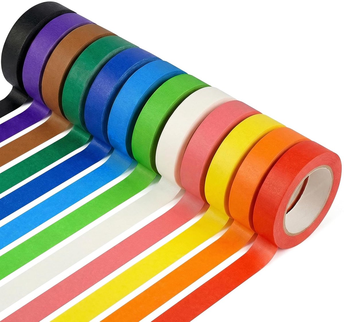 Masking Tape - 12 Rollen - Washi Tape Set voor Knutselen - 15mm x 13m - Schilderstape Gekleurd - Plakband Set - Decoratieve Tape - DIY Arts & Crafts - Label Tape - Markeringstape - 12 Diverse Kleuren - 15mm Breed