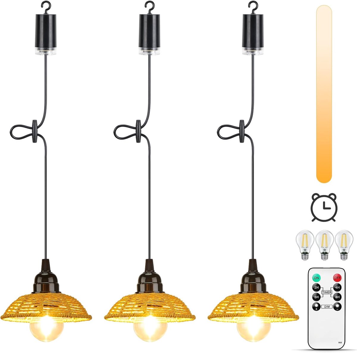 SnelShoppen - 3-delige hanglamp met batterij, dimbare afstandsbediening, IP65 waterdicht, boho-lampenkap voor binnen en buiten, ideaal voor tuin, camp