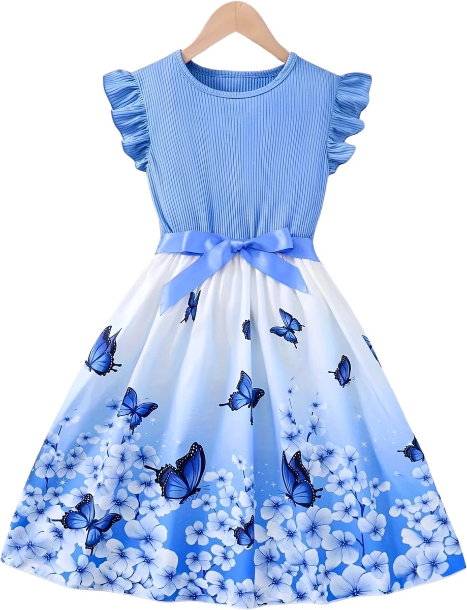 Currero Zomerjurk Meisjes Zomerjurken Kinderen Jurk Meisje Ibiza Stijl Sundress Kinderkleding Hemelsblauw 13-14 Jaar