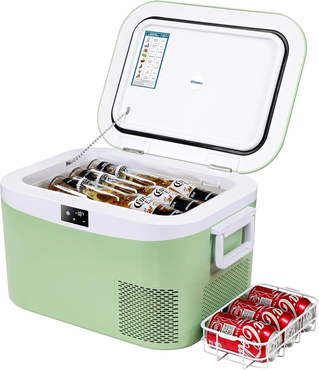 Compressor Koelbox 12,8 Liter - Draagbare Auto Koelkast en Vriezer van -18°C tot 15°C - 12/24 V DC en 230 V AC met Touchscreen, Accubescherming en Mand - Voor Auto, Camper, Camping en Thuis