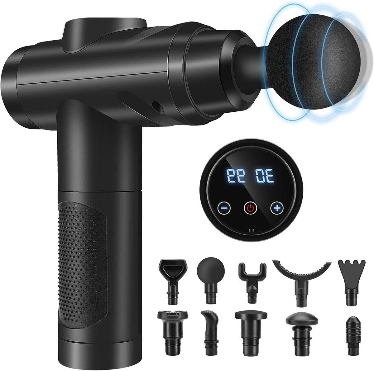 Spier Massager - Herstel Gun - Spierontspanning Na Sport - 30 Snelheden LCD - 10 Opzetstukken - Zwart