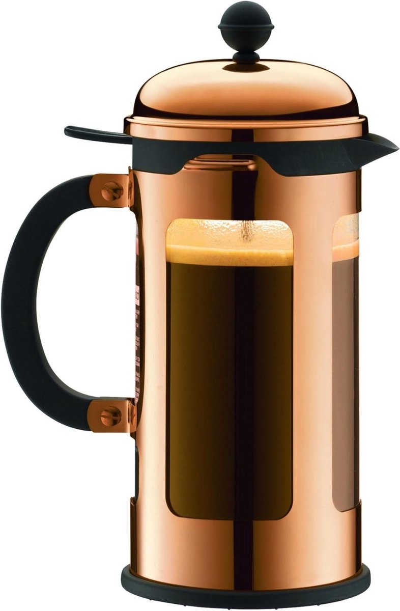 Koffiezetapparaat - French Press - Volle Koffie Smaak - Lekbescherming Deksel - 1 Liter - Koper