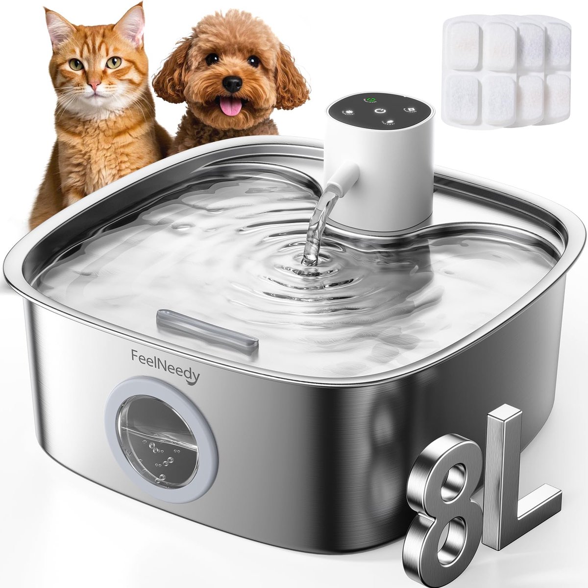 SnelShoppen - Draadloze Kattenwaterfontein 8L met 5000mAh Batterij, Hondenwaterfontein met 3 Filtres en Radarbewegingssensor, Vaatwasserbestendig, Ide