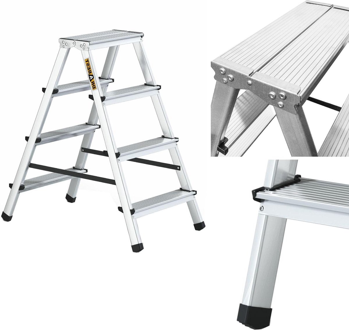 Huishoudladder Aluminium - Dubbelzijdige ladder - Klusjes in huis - Met werkplatform - 125kg capaciteit - Zilverkleurig