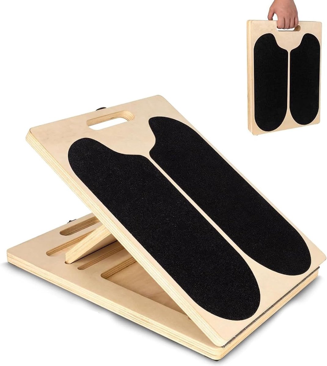 Kuitstretcher met schuine plank van hout, 2-in-1 ontwerp voor effectieve kuitstrekking en balanstraining, inklapbaar en verstelbaar voor optimaal gebruiksgemak