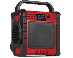Bouwradio - Audizio Jobsite XL bouwradio met accu - Bluetooth, DAB+ en FM - IP54 waterdicht - 200W - Rood