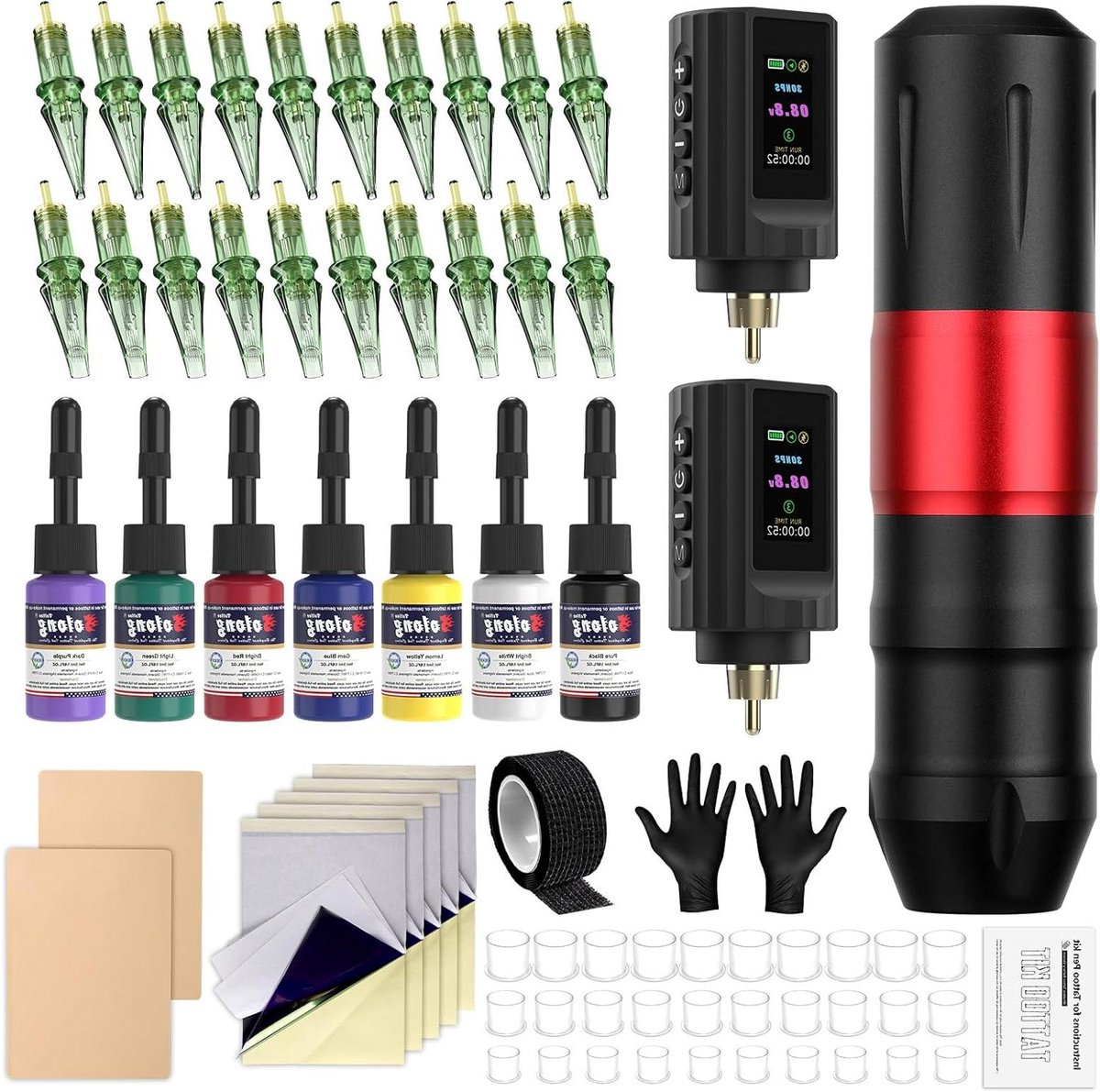 Draadloze Pen - Tattoo Machine - Professioneel Zetten - Dubbele Accu Systeem - 1800 mAh - Aluminium