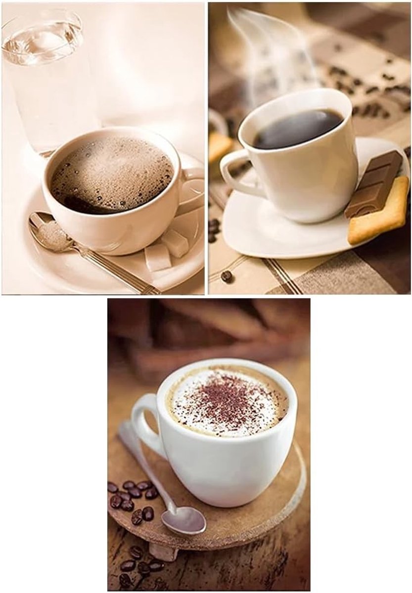 3 Stuks Diamant Schilderen Coffee - 5D DIY Mallen voor Volwassenen - Creatieve Crystal Art en Mozaïek Set 30x40cm