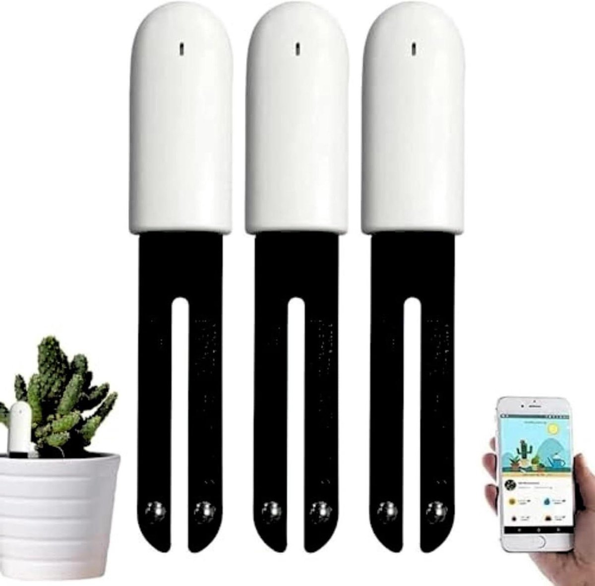 Bodemvochtmeter Planten - Plantenmeter Vochtigheid - Planten Verzorgen - 4-in-1 Sensor - 3 Stuks - Wit