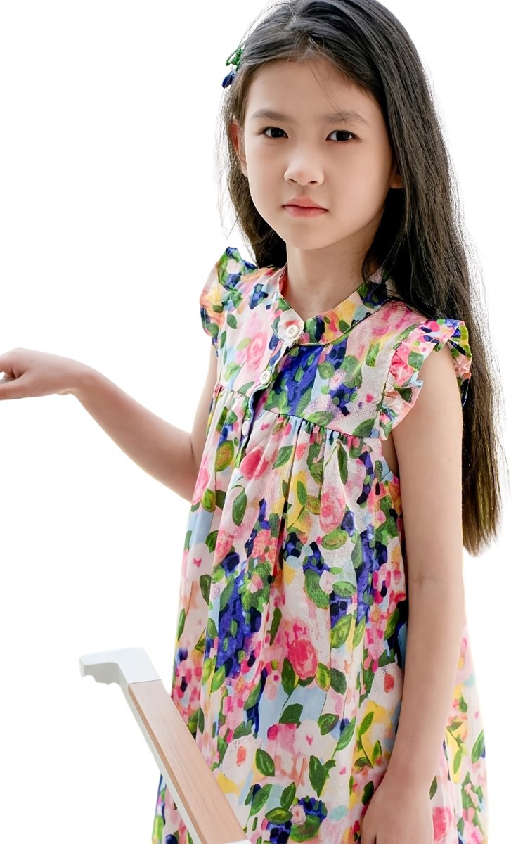 Currero Zomerjurk Meisjes Zomerjurken Kinderen Jurk Meisje Ibiza Stijl Sundress Kinderkleding 7-8 Jaar 8806 Monet’s Tuin