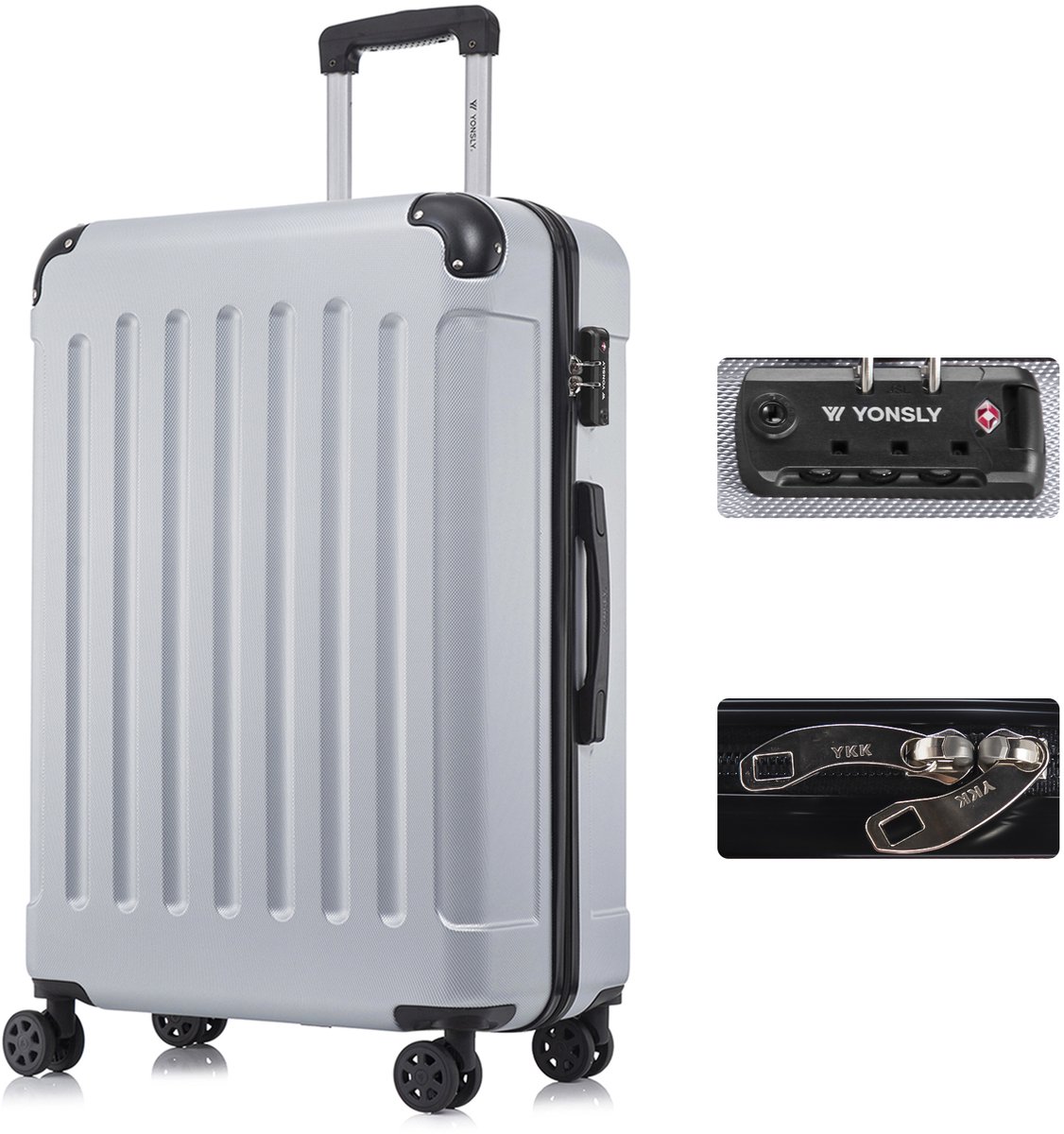 YONSLY Handbagage Koffer - 76 x 49 x 29 cm - 98 L - TSA Slot - 360° Draaibare Wielen - Grote Trolley - Zliver