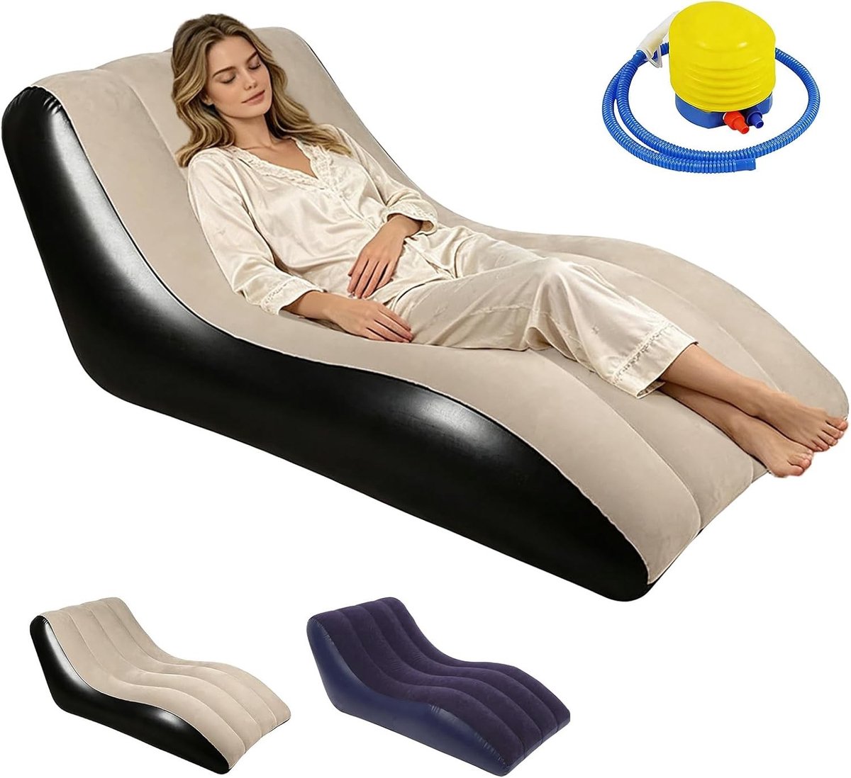 Opblaasbare bank met voetpomp voor binnen en buiten, waterdicht en comfortabel, ideaal voor camping en zwembadgebruik