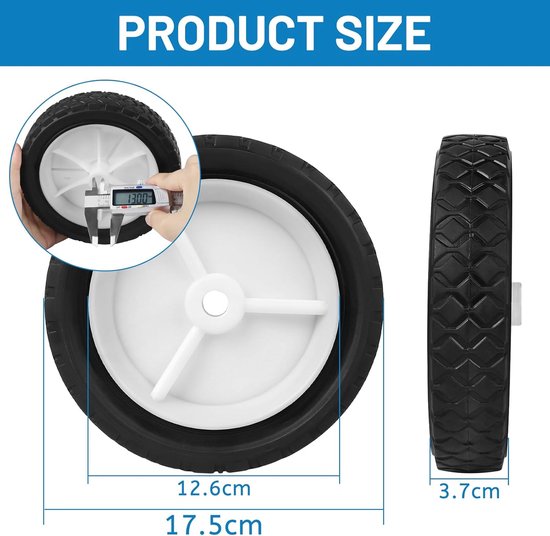 SnelShoppen - 2 stuks Ø 175 mm Rubber Wielen Grasmaaierwiel, 7 Inch Aandrijfwiel, Reservewiel voor Bolderkar, Gazonttractor, Draagvermogen 70 kg, Asga — afbeelding 4